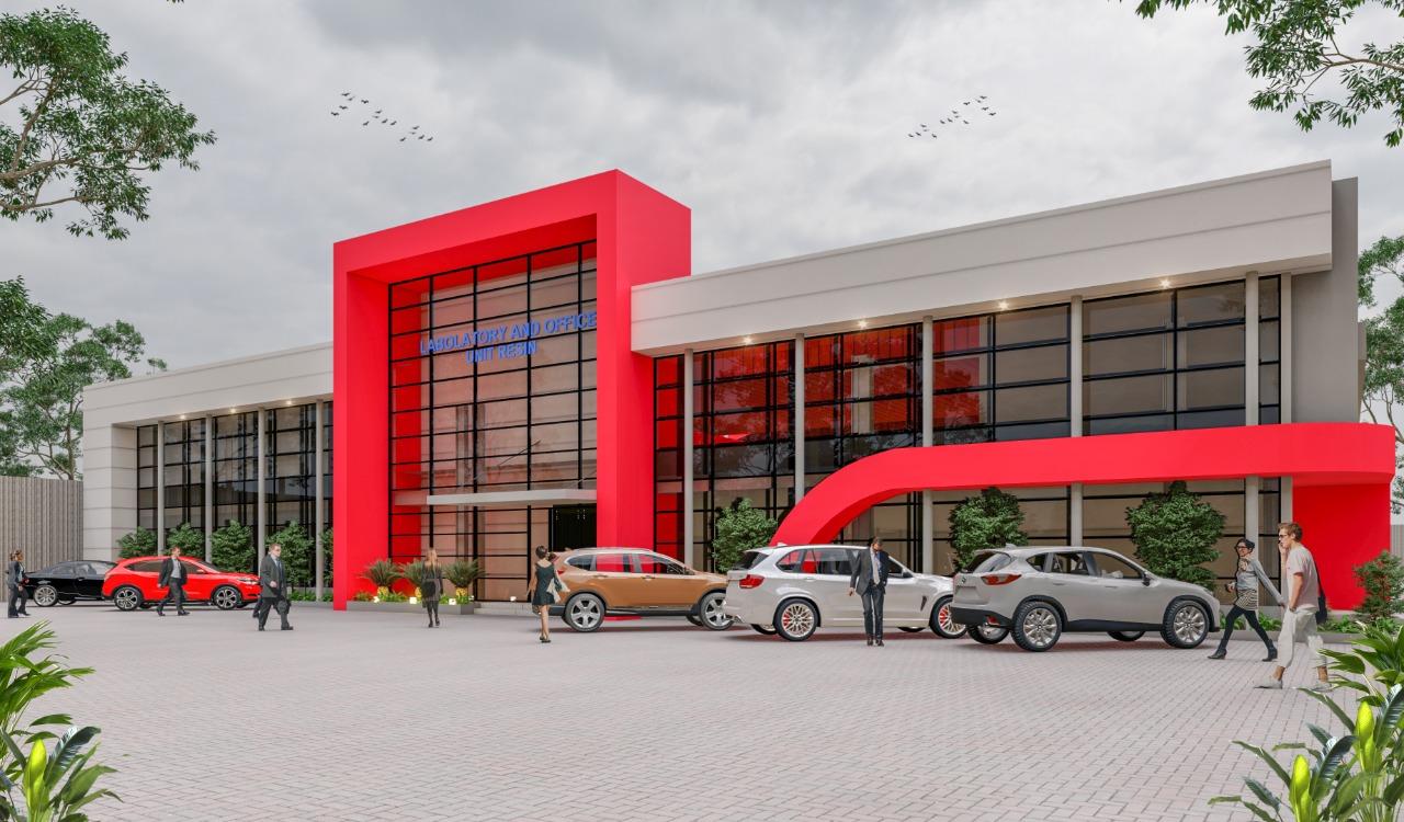 Render 3D fasad gedung laboratorium dan kantor